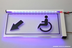 LED Illuminated engraved sign WC Wheelchair user / left arrow readable on both sides