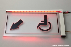 LED Illuminated engraved sign WC Wheelchair user / left arrow readable on both sides