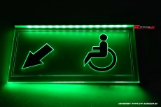 LED Illuminated engraved sign WC Wheelchair user / left arrow readable on both sides