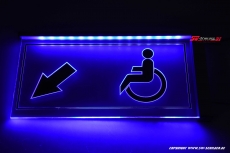 LED Illuminated engraved sign WC Wheelchair user / left arrow readable on both sides