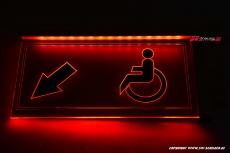 LED Illuminated engraved sign WC Wheelchair user / left arrow readable on both sides