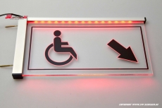 LED Illuminated engraved sign WC Wheelchair user / right arrow readable on both sides