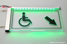 LED Illuminated engraved sign WC Wheelchair user / right arrow readable on both sides