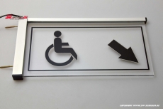 LED Illuminated engraved sign WC Wheelchair user / right arrow readable on both sides