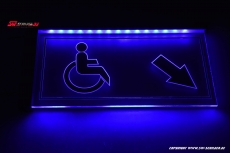 LED Illuminated engraved sign WC Wheelchair user / right arrow readable on both sides