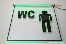 LED illuminated sign engraved WC men pictogram with indirect lighting