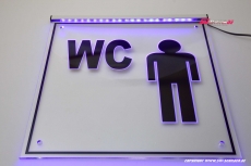 LED illuminated sign engraved WC men pictogram with indirect lighting