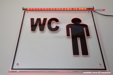 LED illuminated sign engraved WC men pictogram with indirect lighting