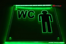 LED illuminated sign engraved WC men pictogram with indirect lighting