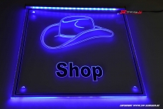 LED company sign cap - shop engraved with indirect lighting