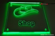 LED company sign cap - shop engraved with indirect lighting