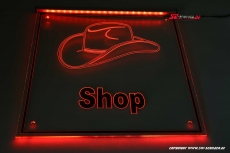 LED company sign cap - shop engraved with indirect lighting