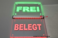 LED Hinweis Signal-Schild FREI / BELEGT graviert mit indirekter LED Beleuchtung
