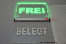 LED Hinweis Signal-Schild FREI / BELEGT graviert mit indirekter LED Beleuchtung