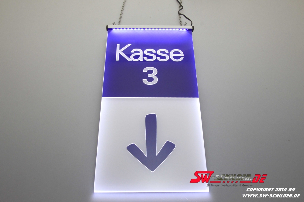 LED Schild Kasse 2 graviert mit indirekter LED Beleuchtung