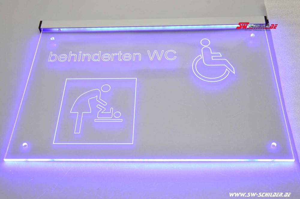 LED Schild behinderten WC Rollstuhlfahrer Piktogramm Wickelraum mit  indirekter LED Beleuchtung