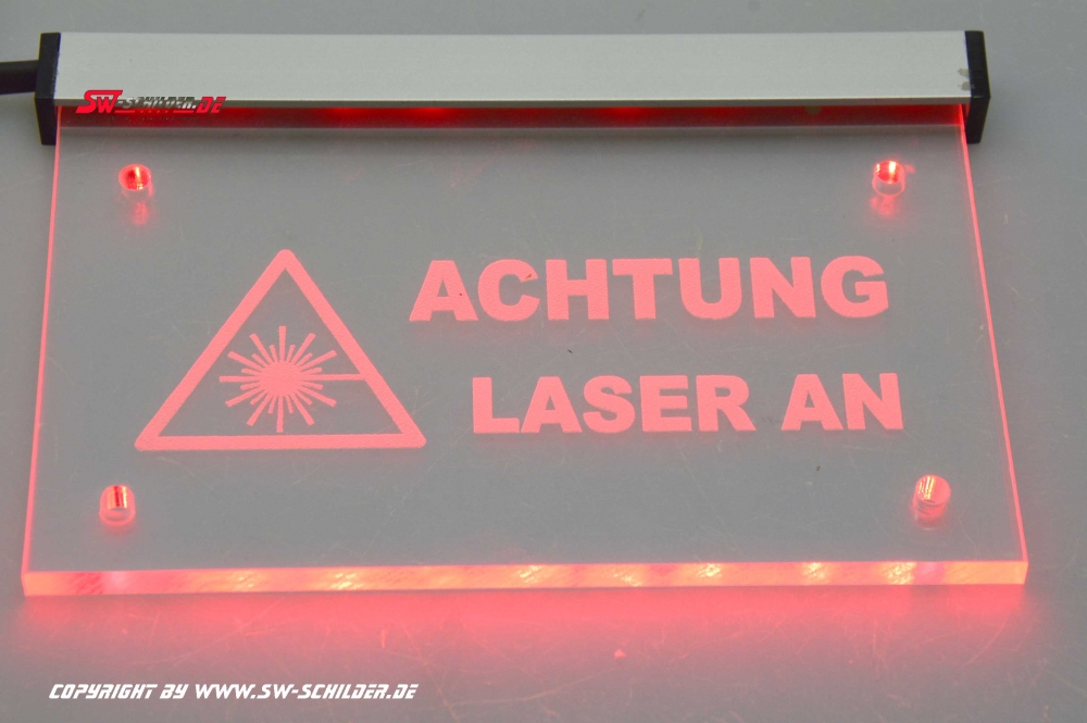 LED graviertes Hinweisschild ACHTUNG LASER AN + Piktogramm mit