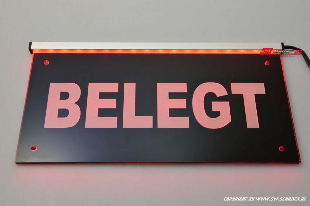 LED Leuchtschild BELEGT graviert mit indirekter LED Beleuchtung +