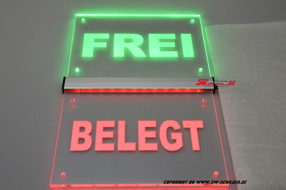 LED Hinweis Signal-Schild FREI / BELEGT graviert mit indirekter