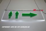 LED Beleuchtetes Schild WC Mann/Frau Piktogramm + Folie + Pfeil Rechts