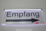 LED Beleuchtetes Schild Empfang + Pfeil rechts + Folie / graviert