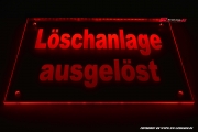 LED indirectly illuminated sign engraved extinguishing system activated
