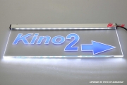 Wegweiser Schild Kino 2 Pfeil nach rechts graviert mit indirekter LED Beleuchtung