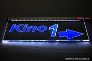 Wegweiser Schild Kino 1 Pfeil nach rechts graviert mit indirekter LED Beleuchtung