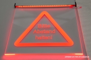 LED illuminated Attention sign PLEASE KEEP YOUR DISTANCE with engraving